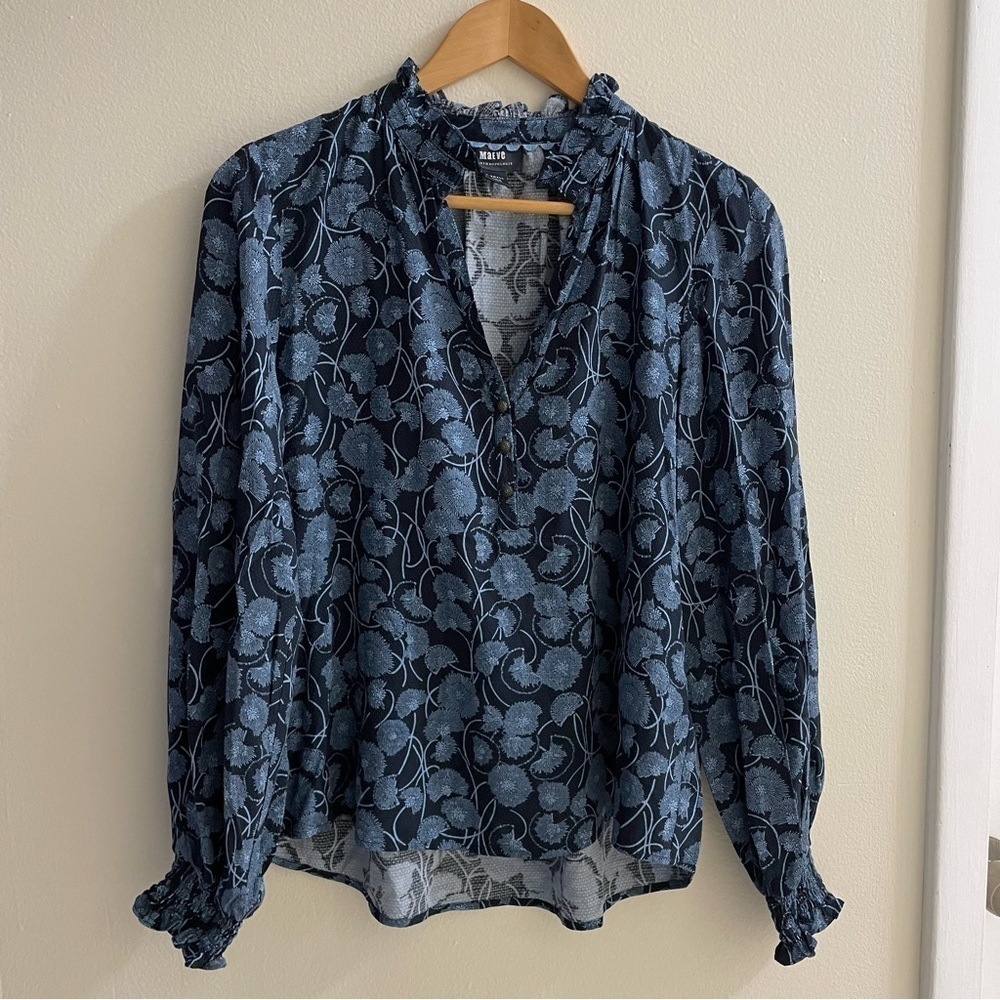 Like New 💙Anthropologie Maeve Collette
Peasant Blouse Top Blue Black...